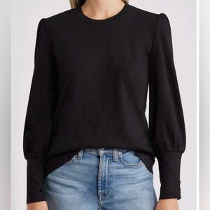 Bobeau Nordstrom Jacquard Balloon Sleeve Solid Black Rayon Sweater, Size Small